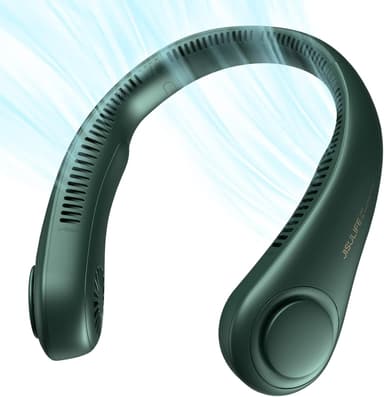 JISULIFE Portable Bladeless Neck Fan – 5 Speeds, 4000mAh, Hands-Free Cooling (Dark Green)