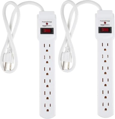 Amazon Basics 6-Outlet Surge Protector Power Strip (2-Pack)